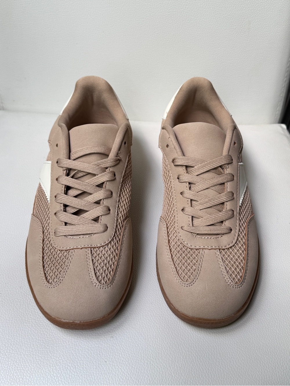 Serra Taupe Women's Sneakers with White Side Stripe - Picture 1 of 5